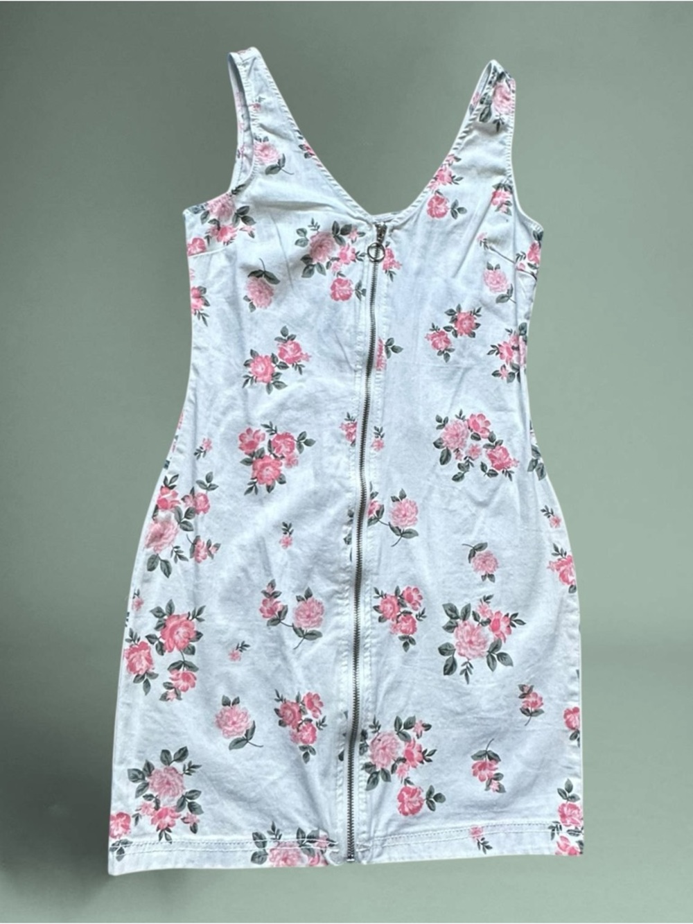 No Boundaries Zip  Front Denim Dress Size Small White And Pink